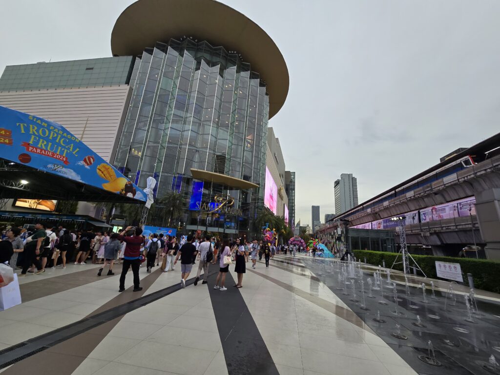 Main entrance of Siam Paragon, BTS sky train can be seen as well