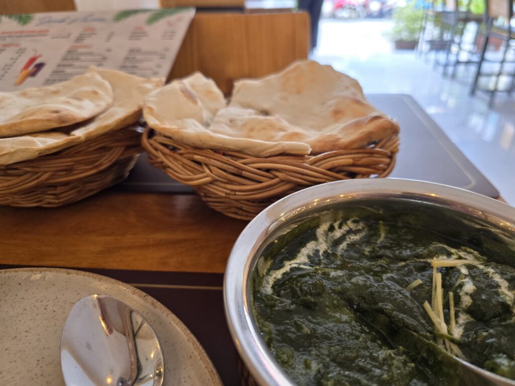 this desi meal with Roti and Paneer Saag cost me in just 200 Baht in an Indian restaurant in Koh Samui.