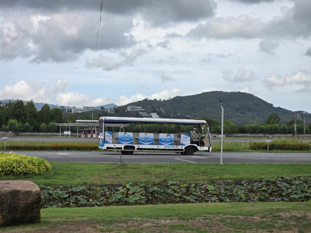 this van is used at the Samui airport for transferring of passengers to and from the plane.