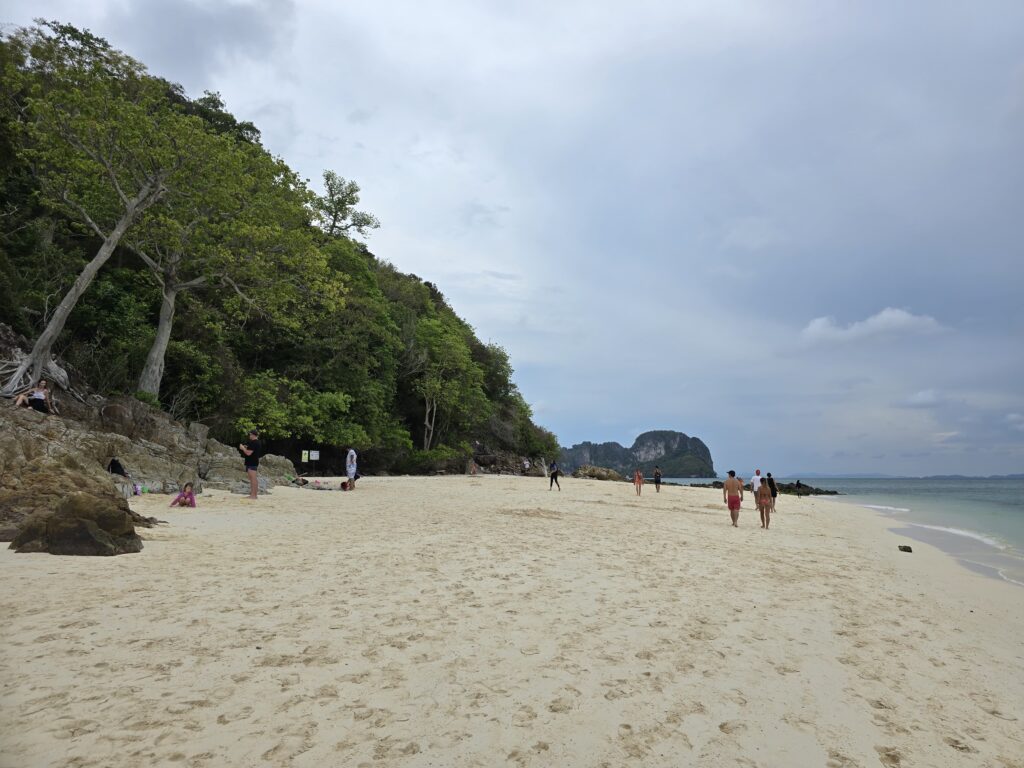 a nice view of Bamboo island, forest on one side, sea on the other and in between beautiful beach.