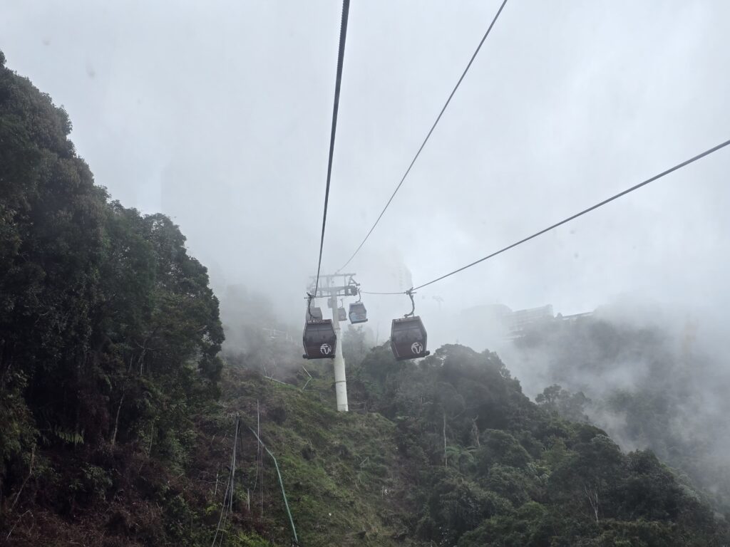 Cable car cabins can be seen in the picture while going to the Genting Highlands.